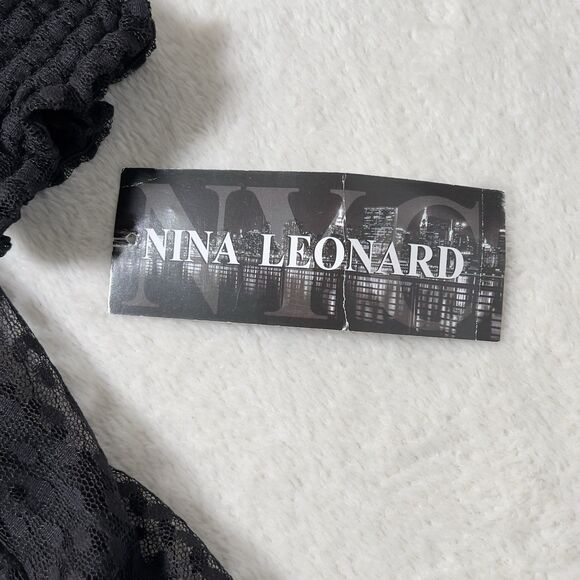 Nina Leonard Sheer Lace Overlay Mock Neck Sheath Dress Sz L Black Long Sleeve - Picture 11 of 16